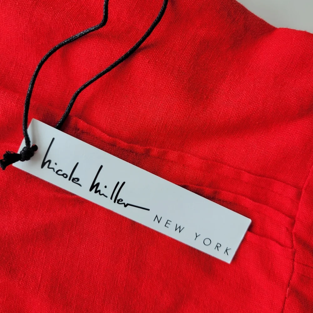 Nicole Miller | NWT Linen Blend Button Up Mini Dress Red Size M - Picture 9 of 10